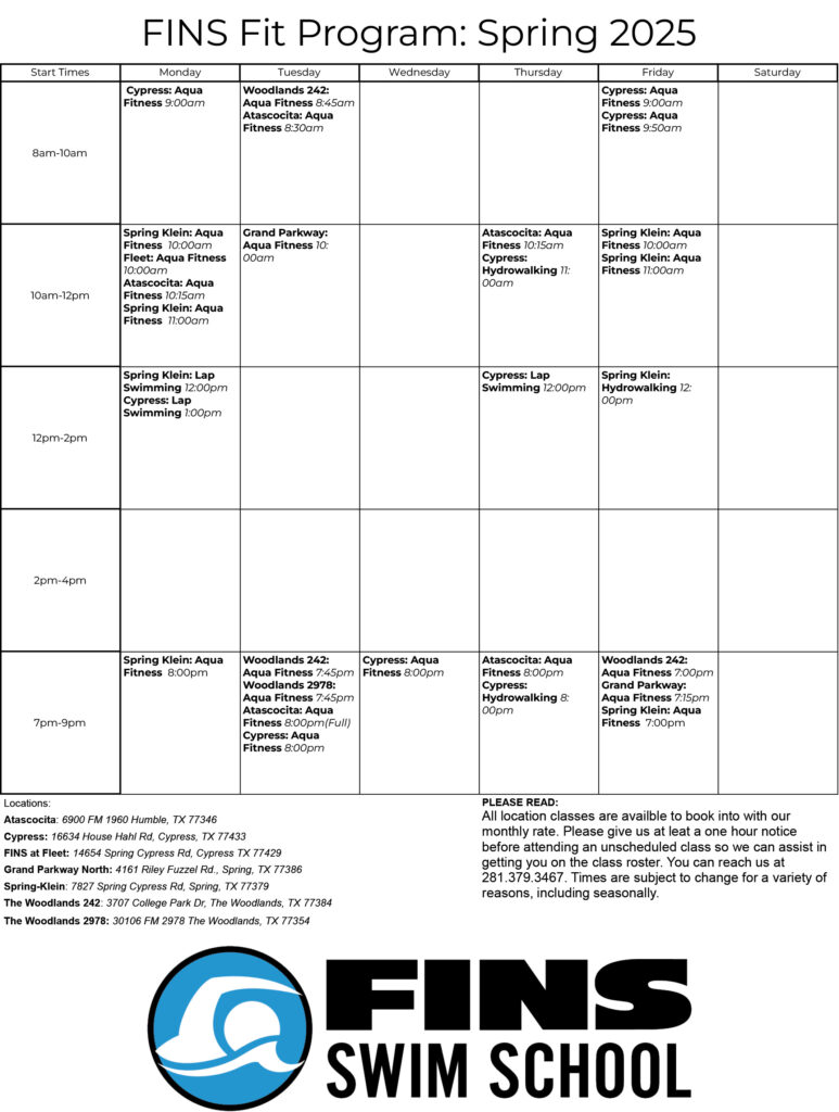 Aqua Fitness Schedule