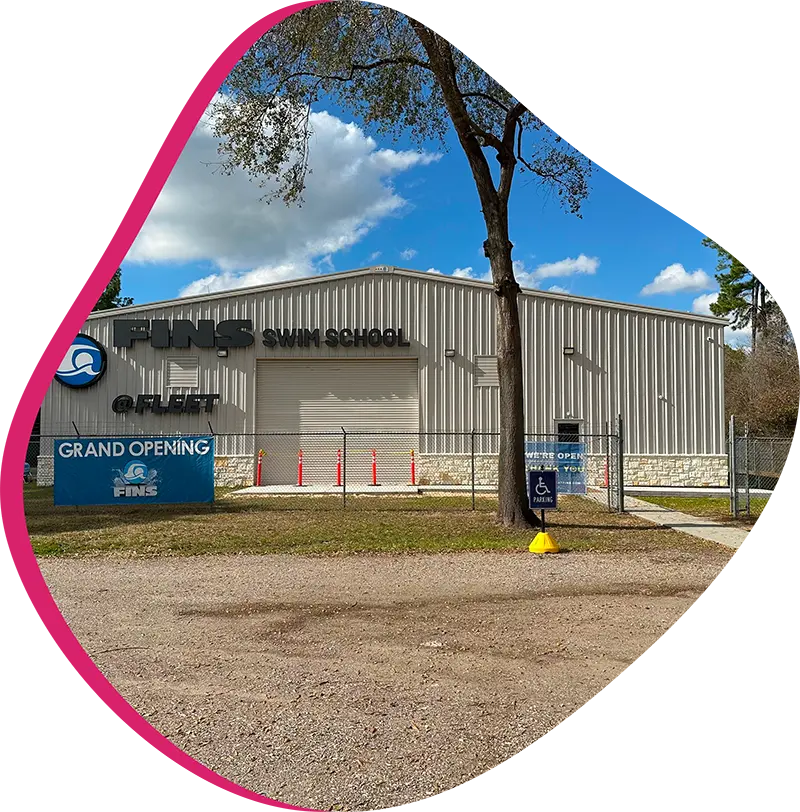 Map location and exterior of the FINS Spring swim facility.